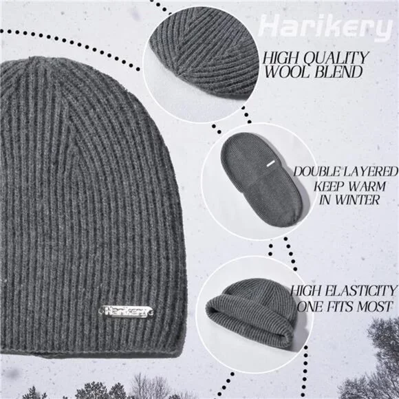 Women's Beanie Hat Scarf Set Winter Knit Long Scarf Neck Warmer, Darkgray